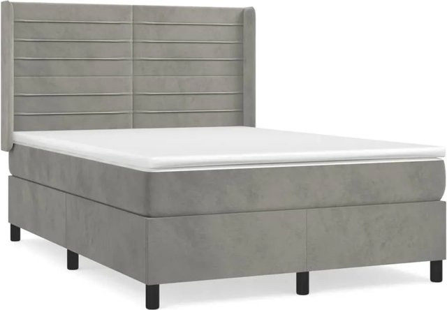 vidaXL Boxspringbett mit Matratze in Grau aus Samt, Hybrid-Design mit Taschenfederkern, B/T/H: 140 x 200 x 128 cm - Bild 1