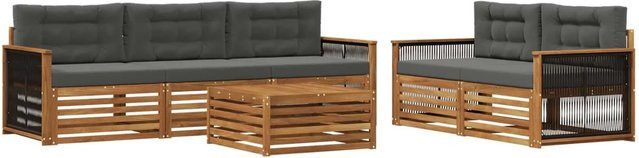 vidaXL Outdoor-Sofagarnitur aus Akazienholz mit 6 Kissen in Natur und Anthrazit - Bild 1