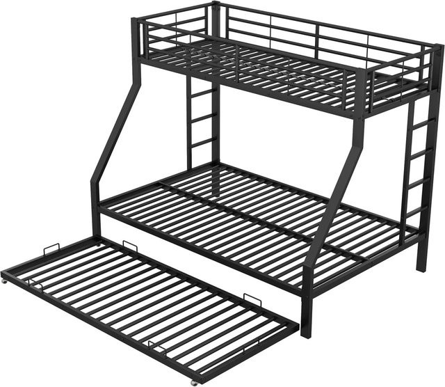 okwish Etagenbett aus Metall mit ausziehbarem Bett und Leiter in Schwarz, B/T/H: 200 x 90 x 160 cm - Bild 1