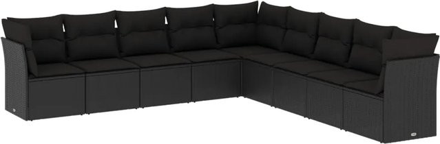 vidaXL 9-tlg Garten-Sofagarnitur in L-Form aus schwarzem Poly-Rattan mit Sitzkissen und Rückenkissen - Bild 1