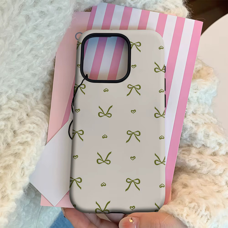 Potdemiel Handyhülle Pale Sage Bow & Heart für iPhone 17 16 15 14 13 12 Pro Max Plus mit doppelschichtiger Rückseite in Grün - Bild 3