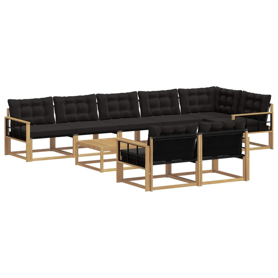 vidaXL Outdoor-Sofagarnitur aus Akazienholz und Textilene, 9-teiliges Set, Weiß-Schwarz, B/T/H: 79 x 79 x 37 cm - Bild 2
