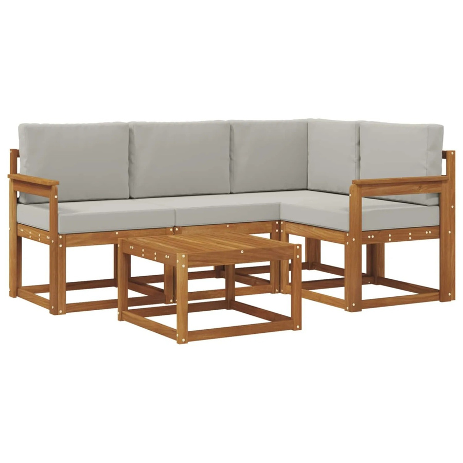 vidaXL Outdoor-Sofagarnitur aus Akazienholz in L-Form mit Kissen, 5-teilig, Natur und Hellgrau - Bild 2