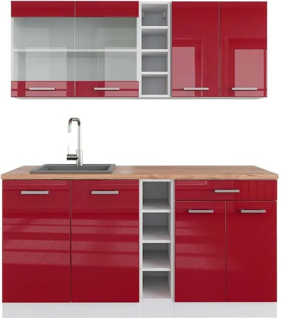 Vicco R-Line Singleküche Bordeaux Hochglanz Weiß Eiche Breite: 160 cm - Bild 1