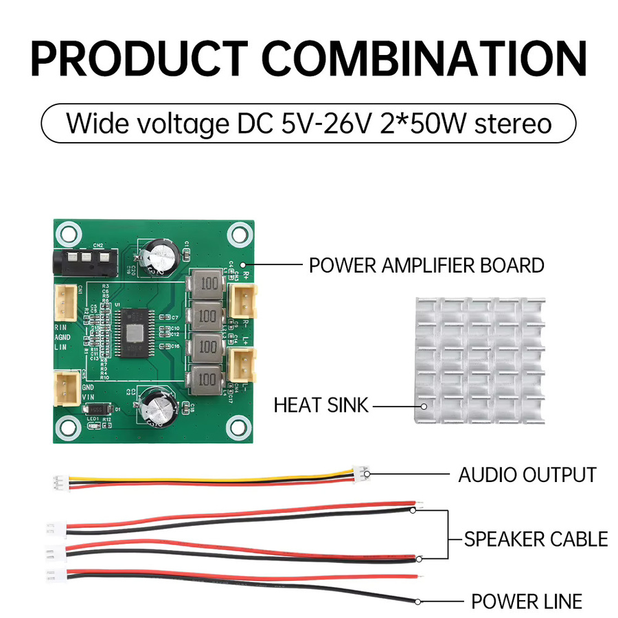 TPA3116 2-Kanal Digital-Stereo-Audioverstärkerplatine in Grün, 50 W + 50 W, DC 5 V–26 V - Bild 2
