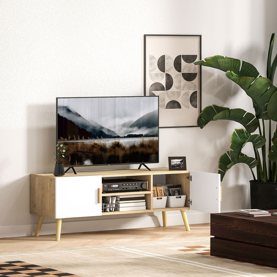 HOMCOM TV-Möbel aus Holz in Eiche, moderner Fernsehschrank mit Regalen, Schränken und Kabeldurchlässen für Wohnzimmer und Schlafzimmer, B/T/H: 110 x 36,2 x 42 cm - Bild 2