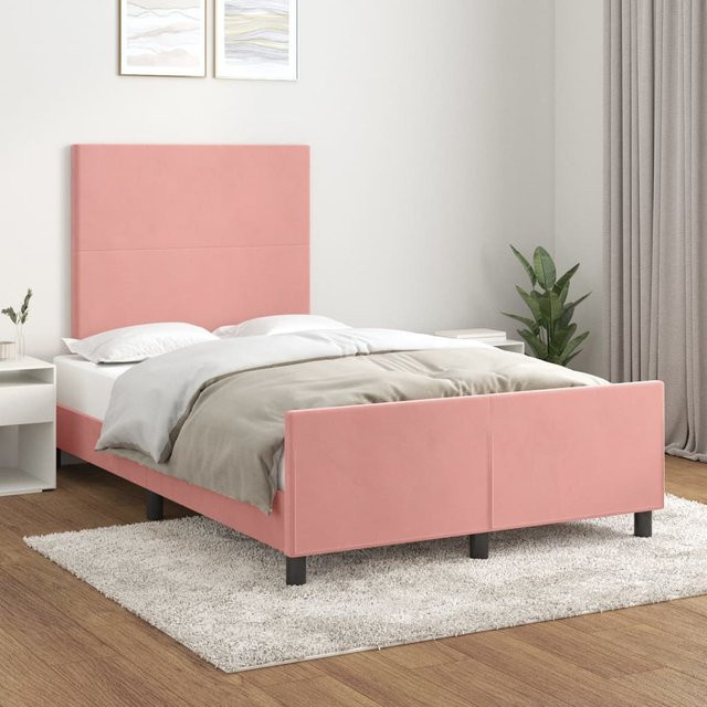 vidaXL Bettgestell mit Kopfteil aus Samt in Rosa, B/T/H: 120 x 200 x 126 cm - Bild 2
