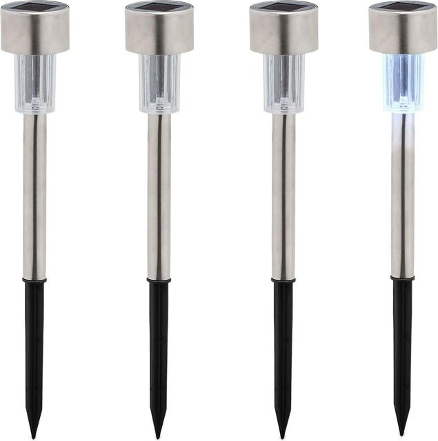 Relaxdays LED Solarlampen Set 4er Pack aus Edelstahl und Kunststoff in Silber und Schwarz mit Dämmerungssensor, Höhe: 31 cm, Durchmesser: 4,5 cm - Bild 1