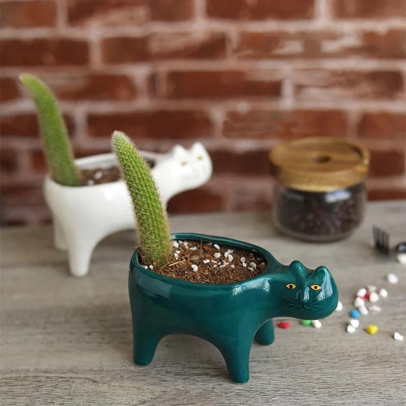 Katzenförmiger Keramik-Blumentopf von Yiran Furniture für Tischdekoration und Pflanzen - Bild 4