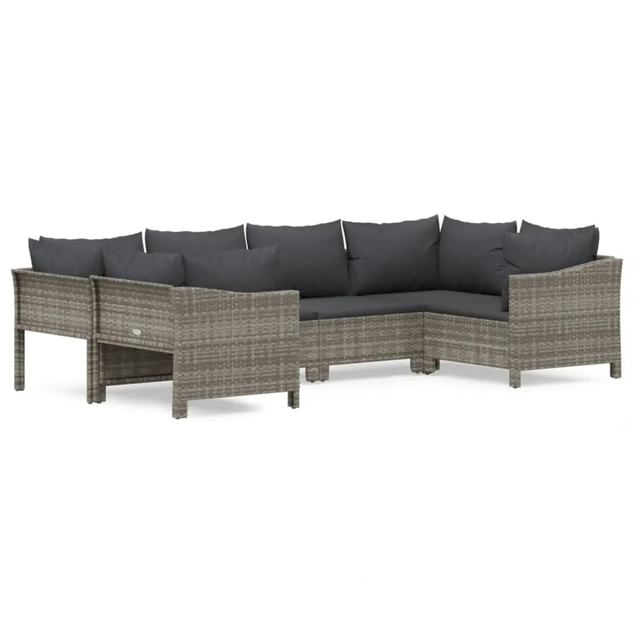 vidaXL 6-tlg Garten-Lounge-Set in U-Form aus grauem PE-Rattan mit Polsterkissen und pulverbeschichtetem Stahlgestell - Bild 2