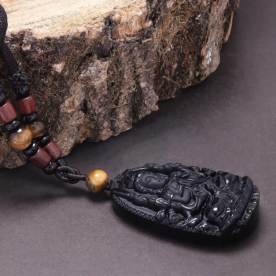 GQTorch Halskette, Obsidian, Schwarz, Buddha, Unisex - Bild 2