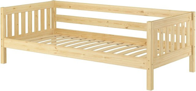 Erst-Holz Kinderbett aus Kiefer mit dreiseitiger Sicherung und Federleisten, Farbe: Weiß oder Beige, B/H: 90 x 200 cm - Bild 1