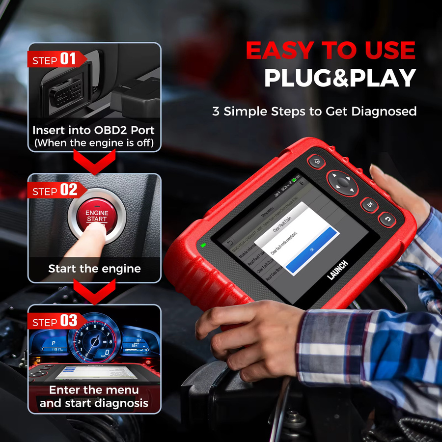 LAUNCH CRP123X V3.0 OBD2 Scanner Professionelles Diagnosegerät in Rot für alle Fahrzeuge mit 4-System-Diagnose sowie EPB, DPF, Öl-Reset, SAS und BMS Test - Bild 6