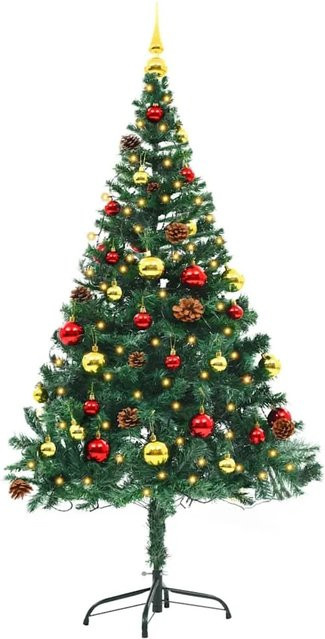 vidaXL Künstlicher Weihnachtsbaum mit Beleuchtung und Kugeln in Grün, Höhe: 150 cm - Bild 1