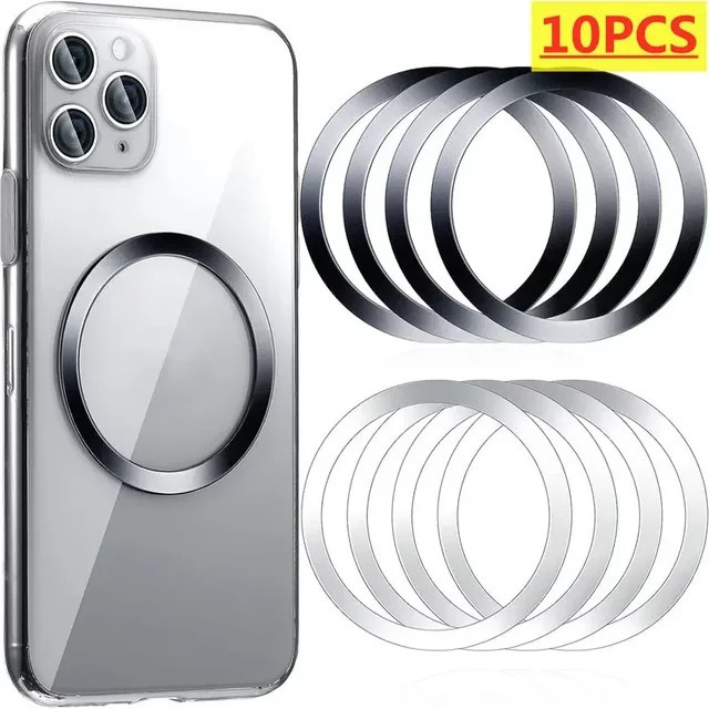10er Set VIKEFON Magnetische Metallplatten in Silber als Universal Pad Aufkleber für iPhone, Samsung, Xiaomi und kabelloses Laden sowie Auto-Telefonhalterungen - Bild 1