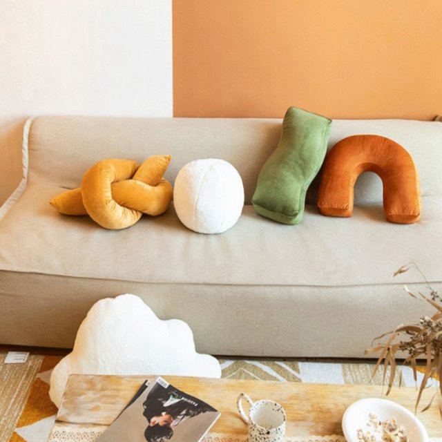Inyahome Samtkissen in Wellenform und Knotenoptik, braun, geometrisches Deko-Kissen für Wohnzimmer und Kinderzimmer - Bild 1