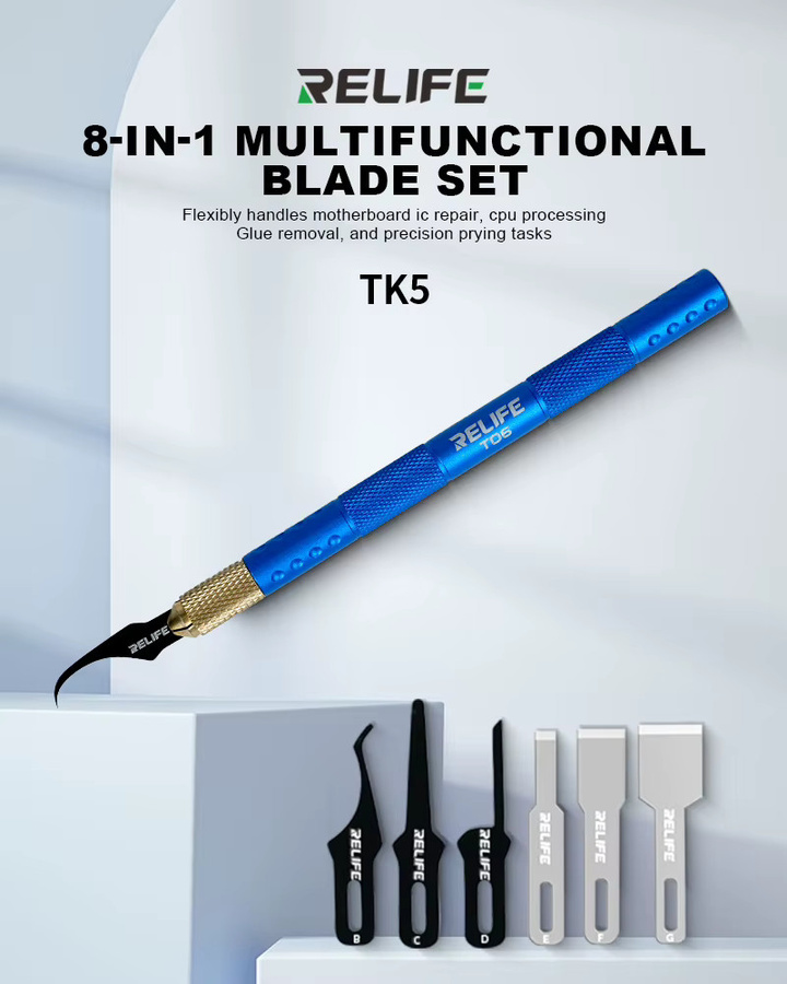 RELIFE TK5 8-in-1 Multifunktionales Klingen-Set für Motherboard, IC-Reparatur und CPU-Verarbeitung in Blau - Bild 2