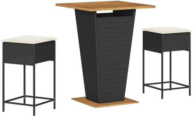 vidaXL 3-teiliges Gartenbar-Set aus schwarzem Poly-Rattan mit Kissen und Akazienholz B/T/H: 110 x 80 x 40 cm - Bild 1