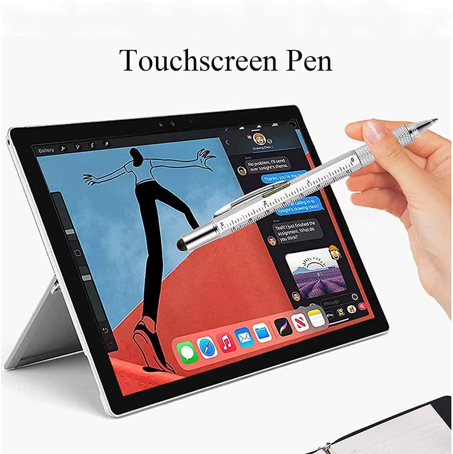 7 in 1 Multifunktionsstift aus Metall mit kapazitivem Touchscreen-Stift, Kugelschreiber in Blau, Schraubendreher und Lineal - Bild 4