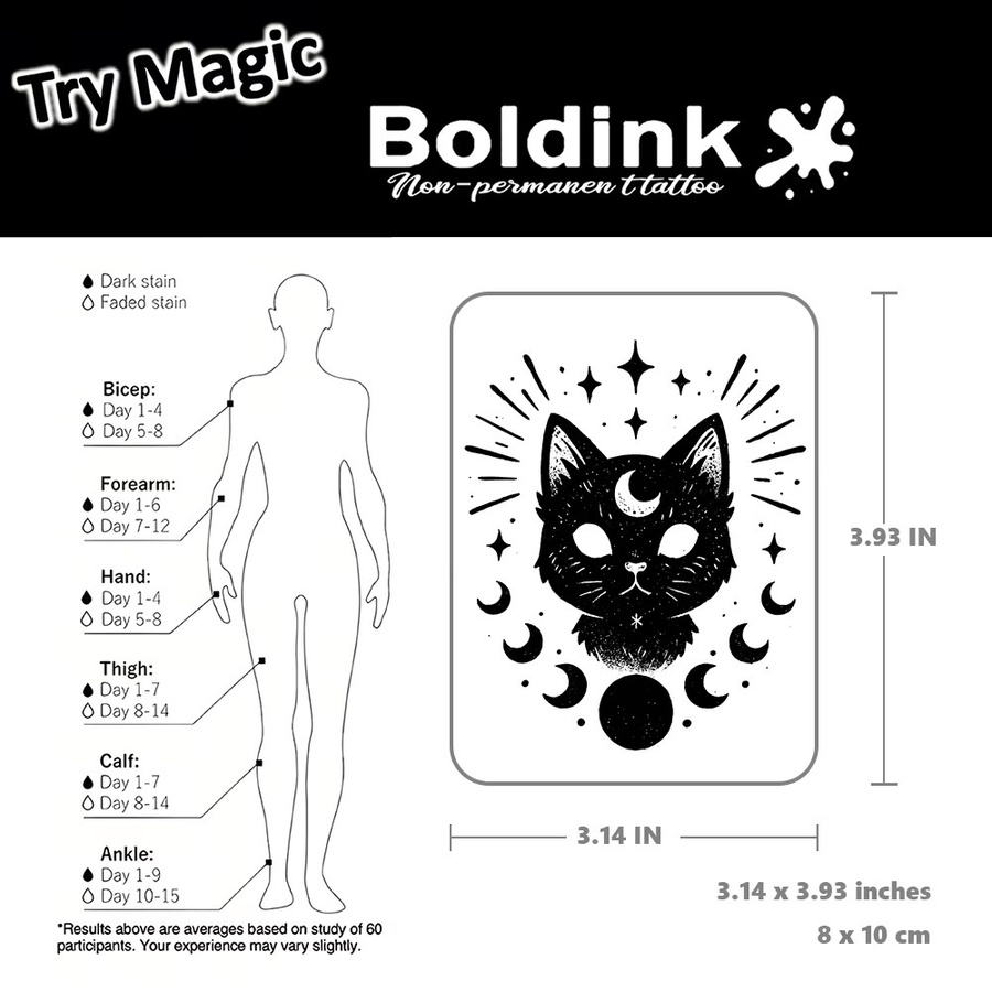 BOLDINK Mystic Cat Mondphasen-Tattoo-Aufkleber, Unisex - Bild 3