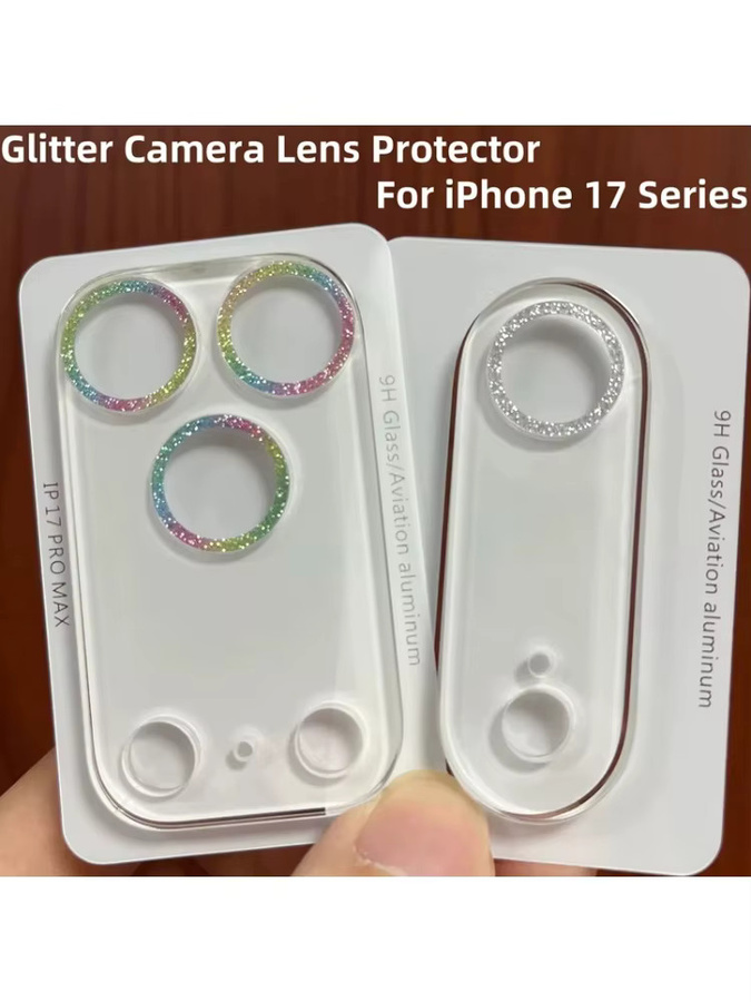 Glitzer Kameraobjektivschutz für iPhone 17 Pro Max und iPhone 17 Air in Pink und Multicolour mit Diamond Design - Bild 3