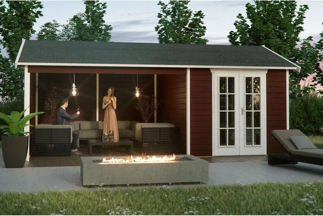 Skan Holz Gartenhaus Tilburg Satteldach in Schwedenrot, B: 653 cm, T: 420 cm - Bild 1