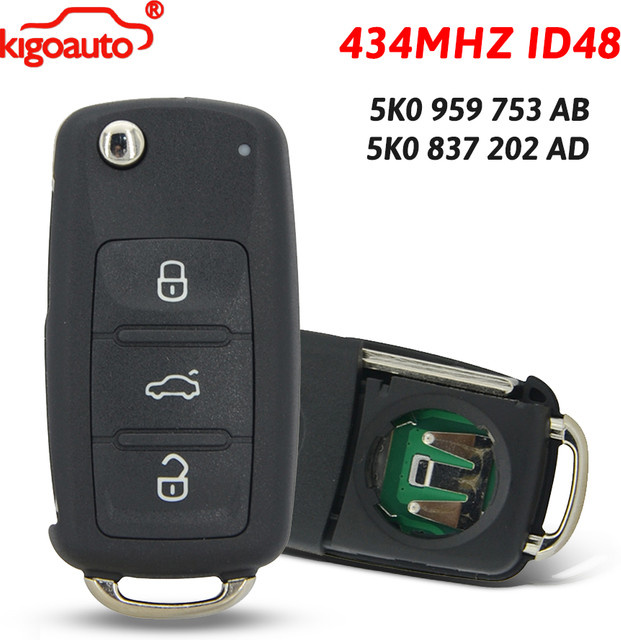 Kigoauto Fernbedienungsschlüssel HU66 434MHz ID48 ASK in Schwarz für VW Passat Polo Golf Jetta Beetle Tiguan und Skoda (PN 5K0959753AB 5K0837202AD) - Bild 1
