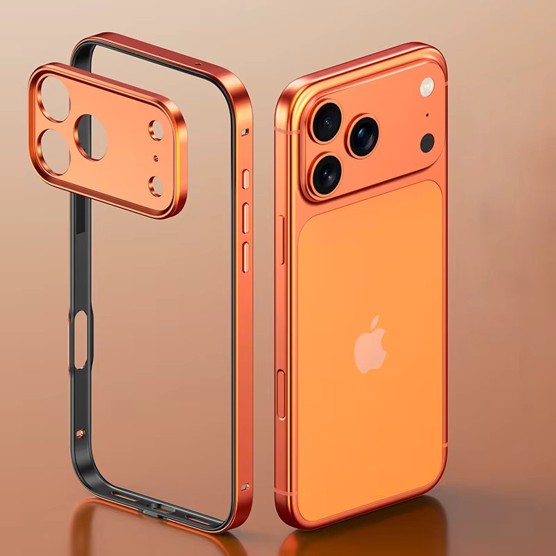 BeisFun Schutzhülle aus Aluminiumlegierung und Silikon für iPhone 17 Air 16 15 14 13 Pro Max Plus mit Metallkameraobjektiv-Schutz in Blau und Orange - Bild 2