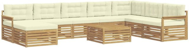 vidaXL Outdoor-Sofagarnitur 9-teilig aus Akazie Massivholz in Weiß und Beige mit Polstern in U-Form - Bild 1