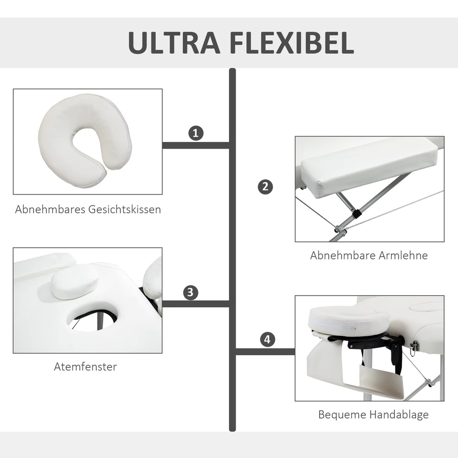 Anajqaqia Massageliege als klappbarer Shampoo-Stuhl und Massagebett mit höhenverstellbarer Kopfstütze, B/T/H: 215 x 60 x 61-84 cm - Bild 2