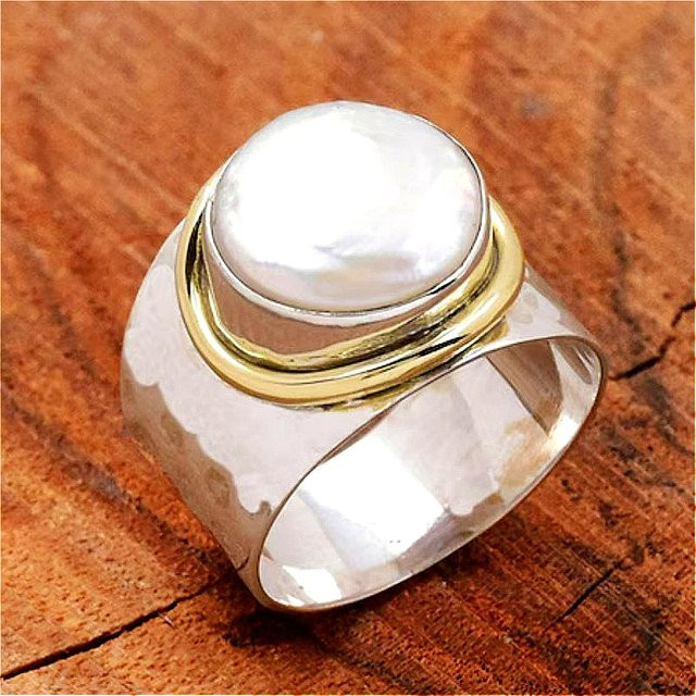 YoYo Ring, Vintage, Bicolor, Perle, Damen - Bild 1