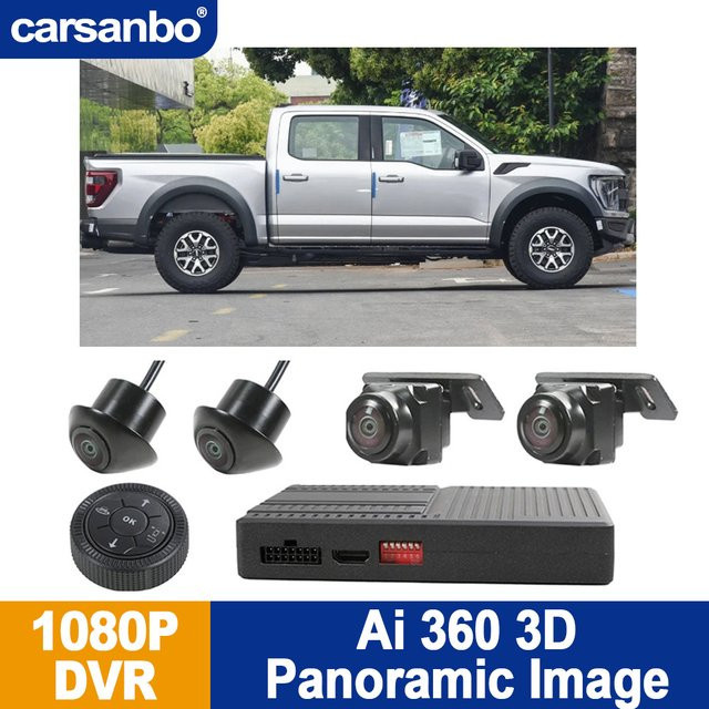 Carsanbo 360-Grad-Autokamerasystem mit KI-gestützter 3D-Vogelperspektive in Schwarz, Full HD 1080P, kompatibel mit Ford Ranger F150 F250 F350 F450 F550 F650 - Bild 1
