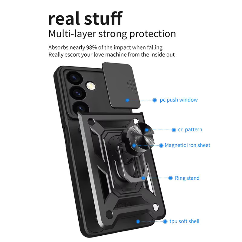 Schutzhülle mit Schiebe-Objektivabdeckung für Samsung Galaxy S24 Ultra S24 Plus S23 FE A55 A15 A05 in Schwarz und Blau mit militärischer Stoßfestigkeit - Bild 5