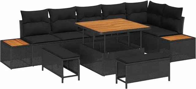 vidaXL 9-teiliges Garten-Sofa-Set in Schwarz aus Poly Rattan und Akazie mit UV-beständigen Kissen - Bild 1