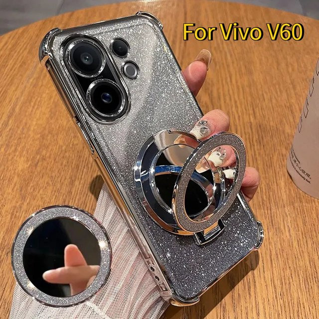 Glitzernde Silikon-Airbag-Schutzhülle für Vivo V60 V50 Lite Y17s Y19s Y39 Y400 Pro mit magnetischem Spiegelhalter in Pink - Bild 1