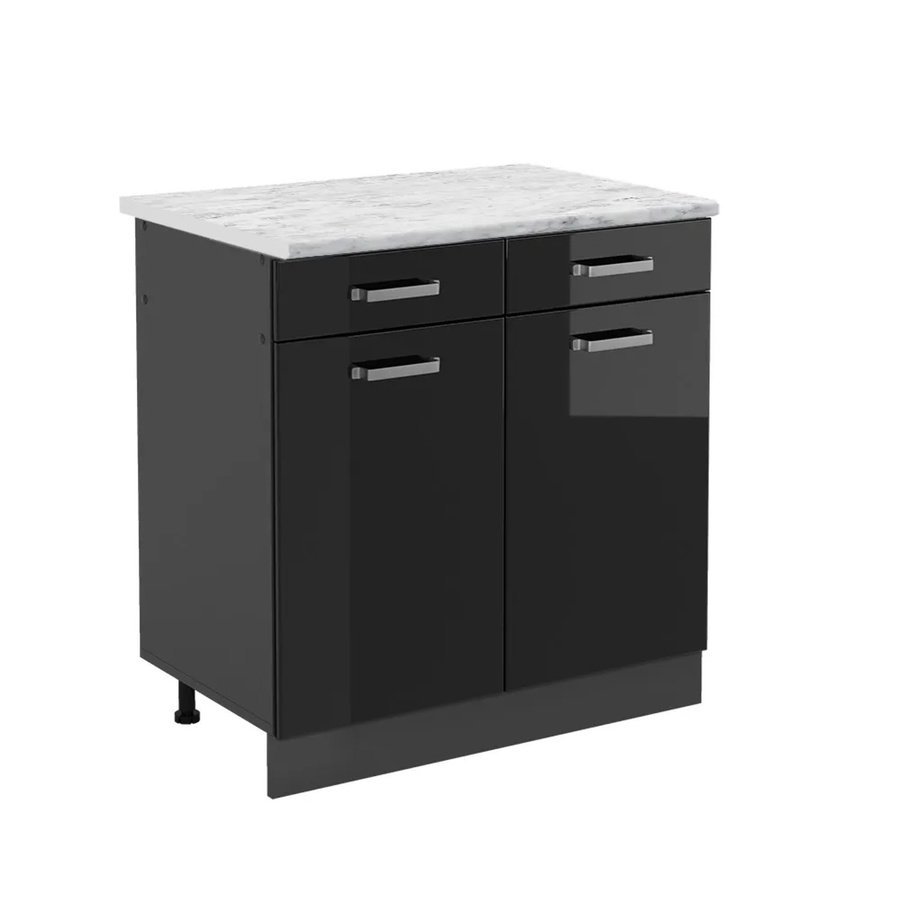 Vicco Schubladenunterschrank R-Line Schwarz Hochglanz mit Marmor-Optik B/T/H: 80 x 46 x 37 cm - Bild 2