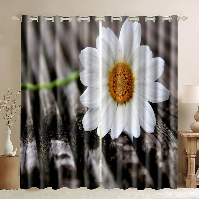 2er-Set Gänseblümchen-Vorhänge mit 3D-Pflanzenprint, halbtransparente Fenstervorhänge für Wohnzimmer, Schlafzimmer und Küche, B: 60 cm, H: 60 cm - Bild 1