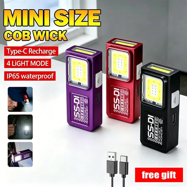 XIWANGFIRE Mini-LED-Schlüsselanhänger-Taschenlampe mit COB-Leuchte, wiederaufladbar und wasserdicht mit Stiftclip - Bild 1
