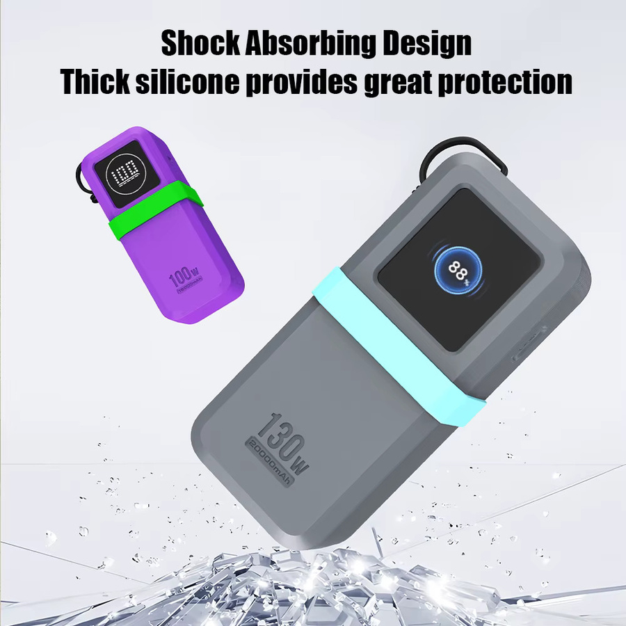 SIKAI Silikonhülle für Ugreen 130 W/100 W 20000 mAh Power Bank mit Datakabel-Aufbewahrung und Anti-Drop Design in Schwarz und Orange - Bild 4