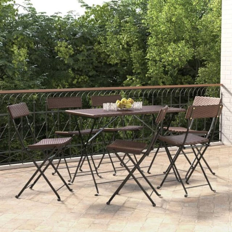 vidaxl Set aus 6 klappbaren Bistrostühlen aus Polyrattan und Stahl in Braun - Bild 1