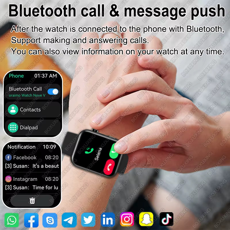 BOXUXING Kamera-Smartwatch für Damen und Herren mit Foto- und Videoaufnahme, Bluetooth, Gesundheitsüberwachung und wasserdichtem Design in Schwarz oder Pink - Bild 6
