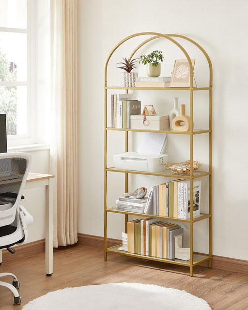 Vasagle Aufbewahrungsregal mit 5 Ebenen aus Hartglas und Stahl in Gold, B/T/H: 83 x 30,2 x 183,5 cm - Bild 2