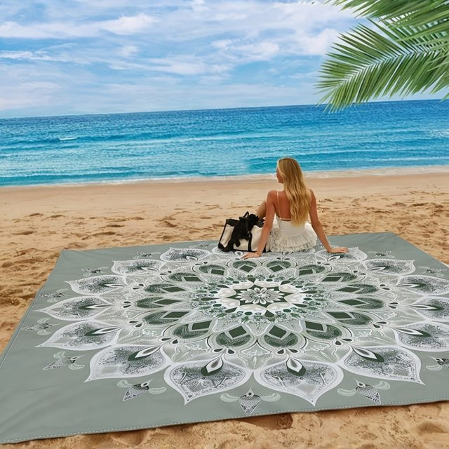 VIKAMA Bohemian Mandala Strandmatte, sandabweisend und wasserdicht, Picknickdecke in Grün, B/T: 150 x 150 cm - Bild 1