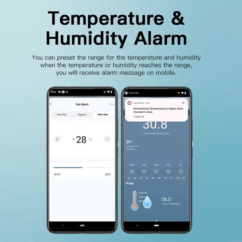Tuya WiFi Zigbee Temperatur und Feuchtigkeit Sensor mit externer Sonde in Weiß für Smart Home App Überwachung von Aquarium und Weingut - Bild 4