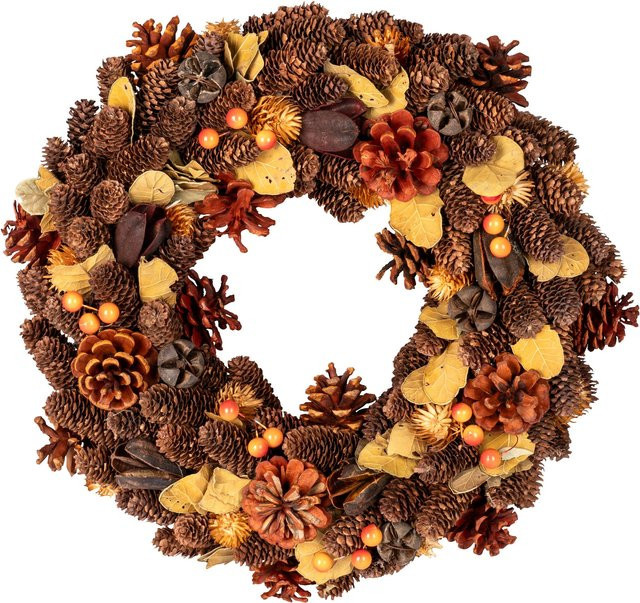 Naturkranz Früchte des Waldes von Viva Domo, runder Tischkranz in Braun und Multicolour mit herbstlichen Blättern und floralem Design aus Holz - Bild 1