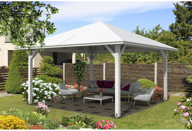 Skan Holz Pavillon Cannes 3 aus Fichte mit Zeltdach in Weiß, B/T/H: 504 x 504 x 344 cm - Bild 1