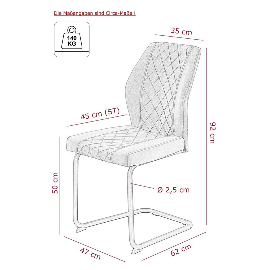 Schwingstuhl Hela in Grau mit Microfaser und Rautensteppung, B/H/T: 45 x 92 x 60 cm - Bild 2