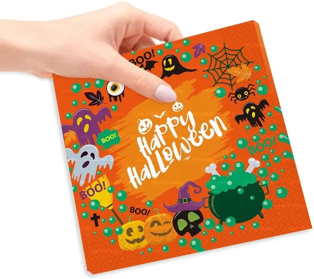 GUANYAO Halloween Einwegservietten mit Kürbis und Hexengift Motiv, 20 Stück, Mehrfarbig, 33 x 33 cm - Bild 1