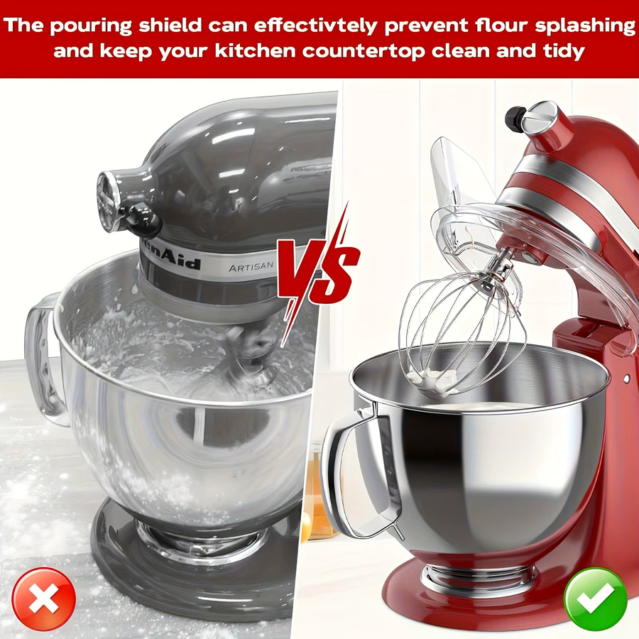 Präzisions-Ausgießschutz für KitchenAid Standmixer 4,5 und 5 Quart mit neigbarem Kopf, transparenter Spritzschutz für Edelstahlschüsseln - Bild 2