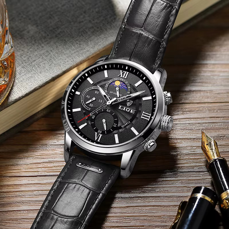 Lige Chronograph, Quarz, Leder, Schwarz, Herren - Bild 3